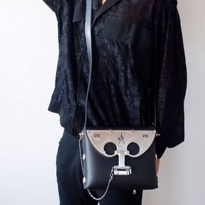 HI-tek Industrial cyber punk pareidolia black vegan rubber messenger unisex bag